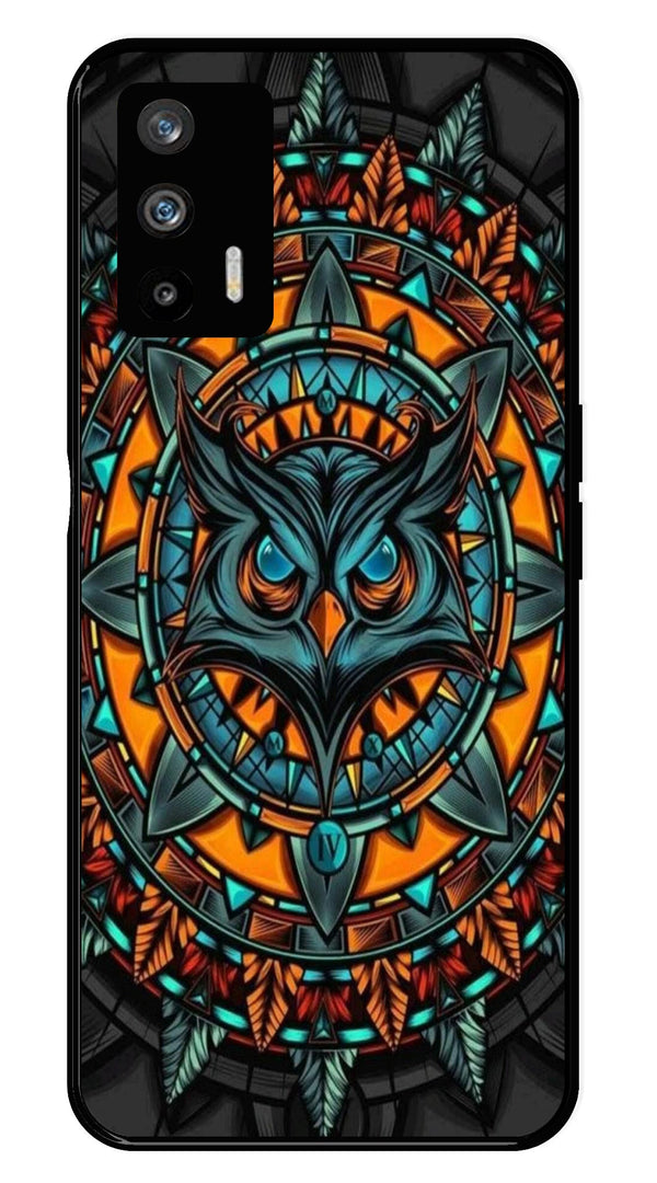 Owl Pattern Metal Mobile Case for Realme GT   (Design No -42)