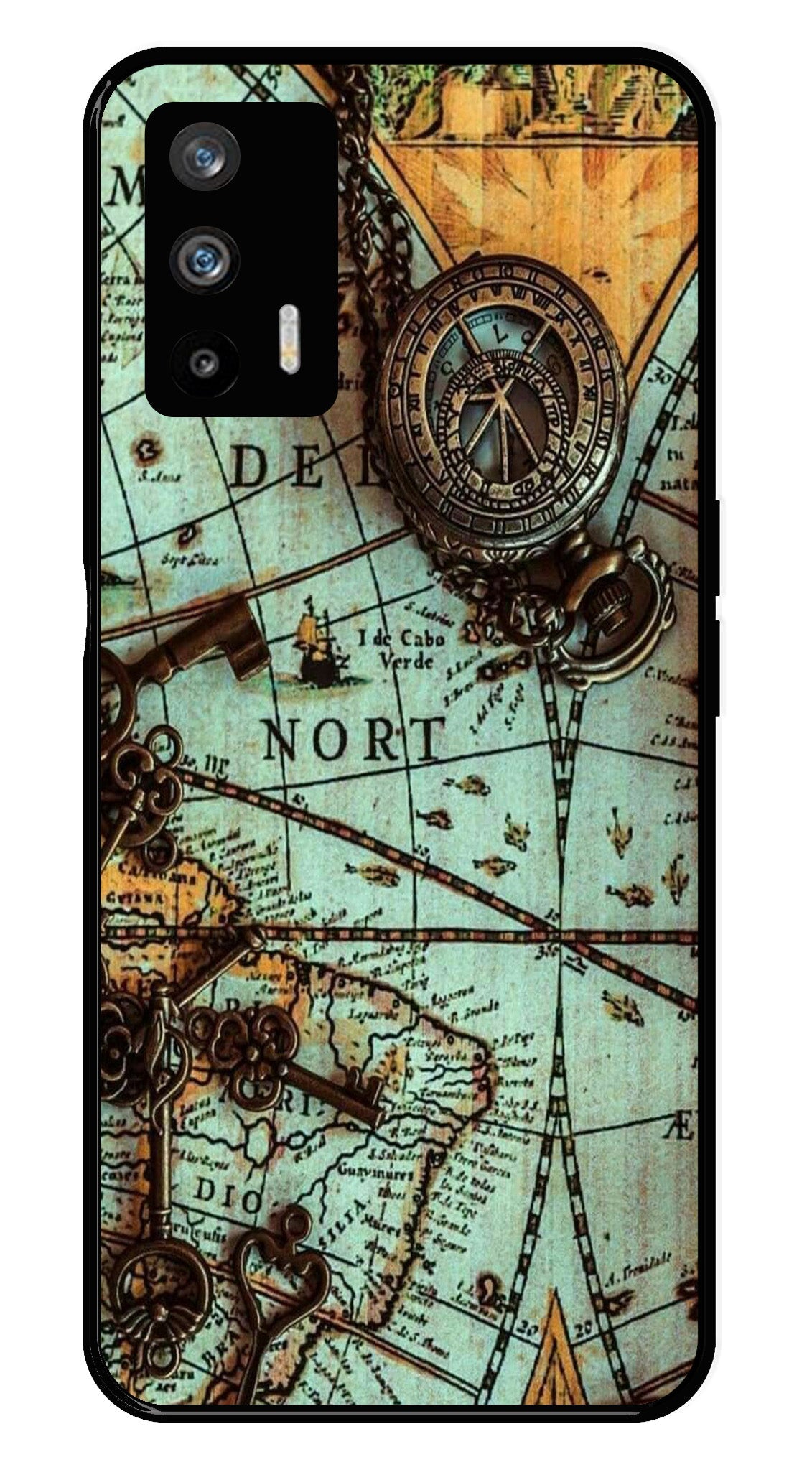 Map Design Metal Mobile Case for Realme GT   (Design No -54)