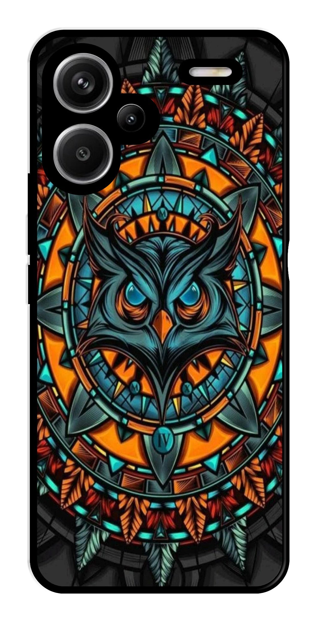 Owl Pattern Metal Mobile Case for Redmi Note 13 Pro Plus 5G   (Design No -42)