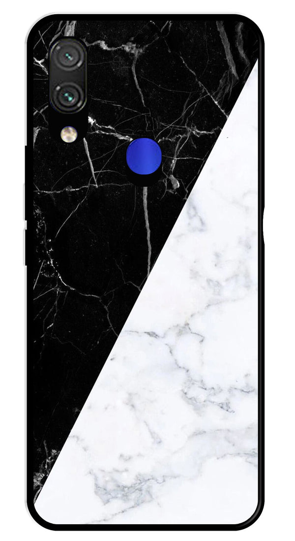 Black White Marble Design Metal Mobile Case for Redmi Note 7   (Design No -09)