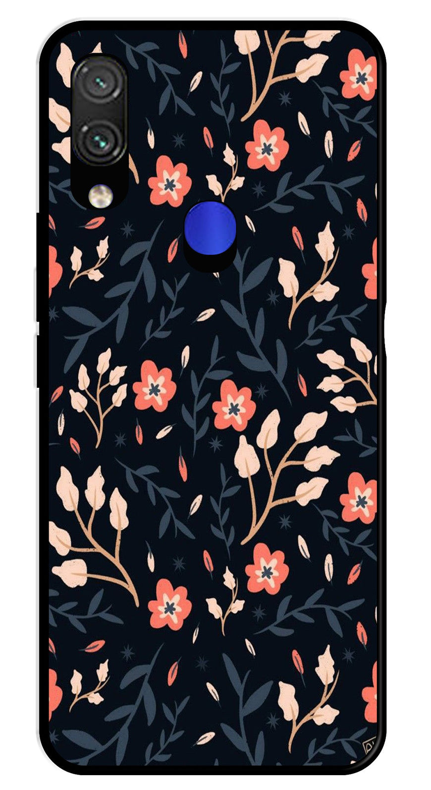 Floral Pattern Metal Mobile Case for Redmi Note 7   (Design No -10)