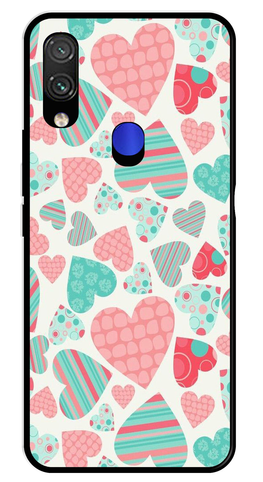 Hearts Pattern Metal Mobile Case for Redmi Note 7   (Design No -22)