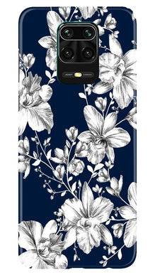 White flowers Blue Background Mobile Back Case for Redmi Note 10 Lite (Design - 14)