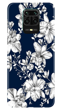 White flowers Blue Background Mobile Back Case for Redmi Note 10 Lite (Design - 14)