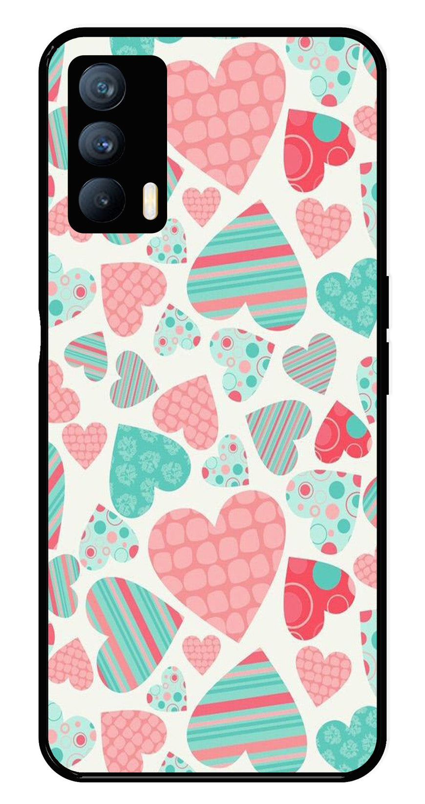 Hearts Pattern Metal Mobile Case for Realme X7   (Design No -22)