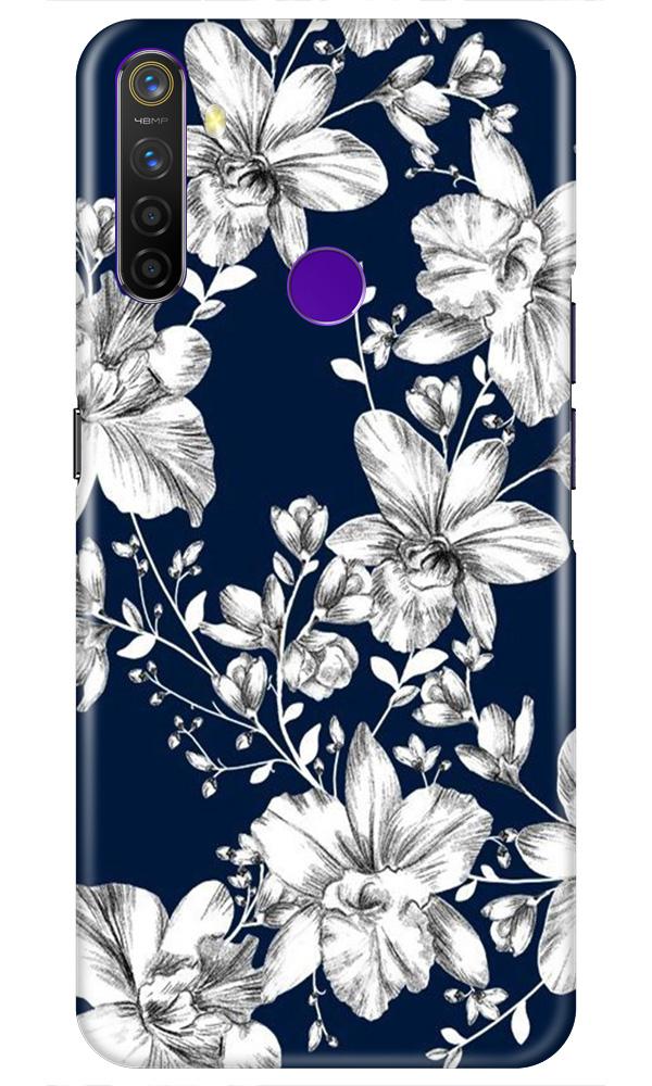 White flowers Blue Background Case for Realme 5