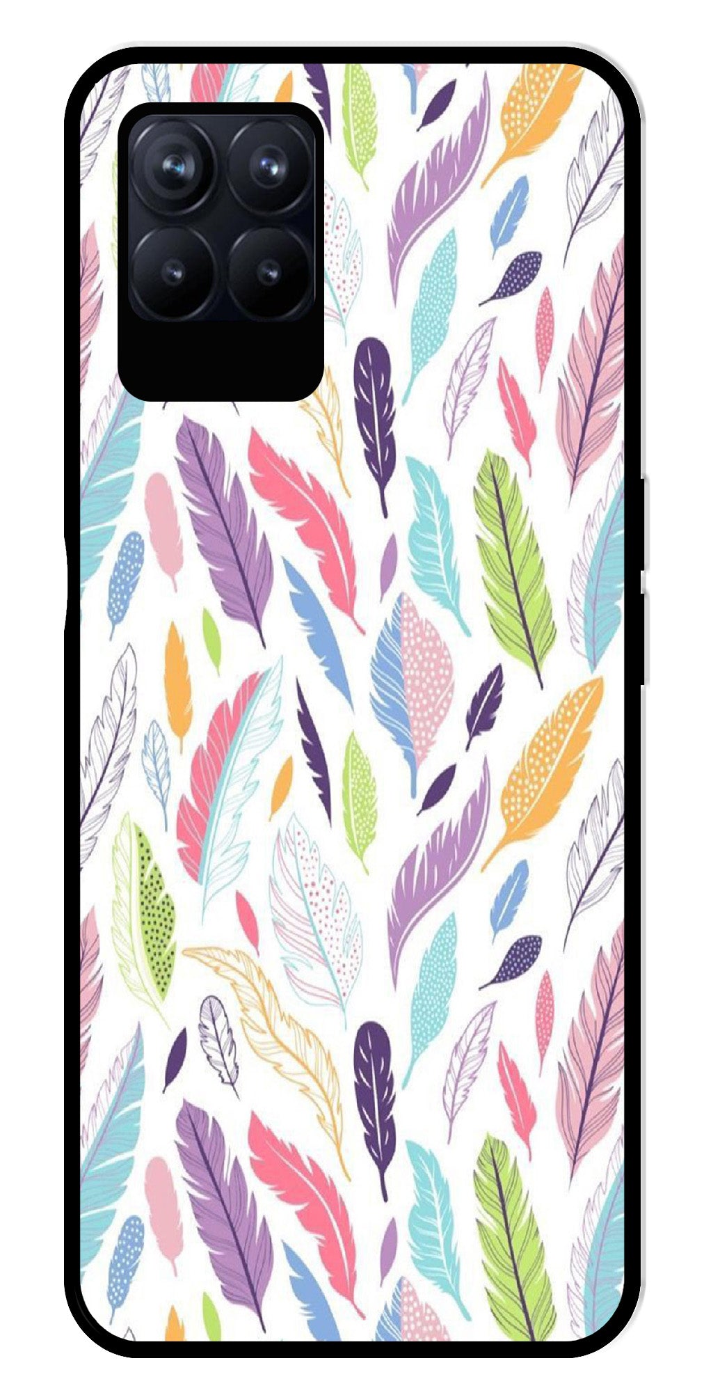 Colorful Feathers Metal Mobile Case for Realme 8i  (Design No -06)