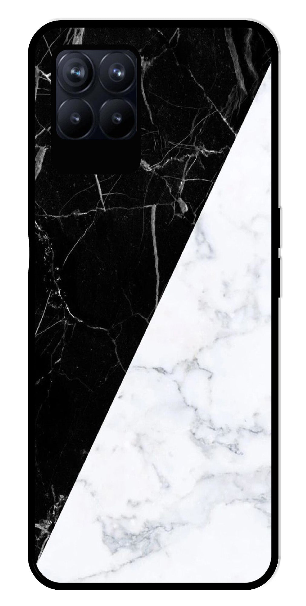 Black White Marble Design Metal Mobile Case for Realme 8i  (Design No -09)