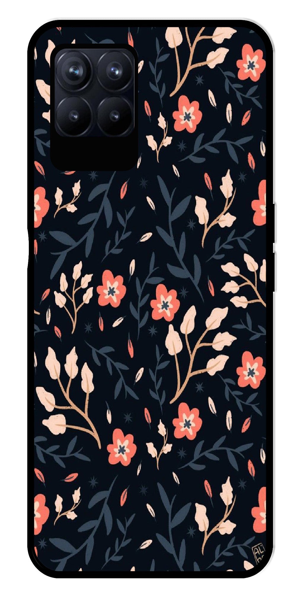 Floral Pattern Metal Mobile Case for Realme 8i  (Design No -10)