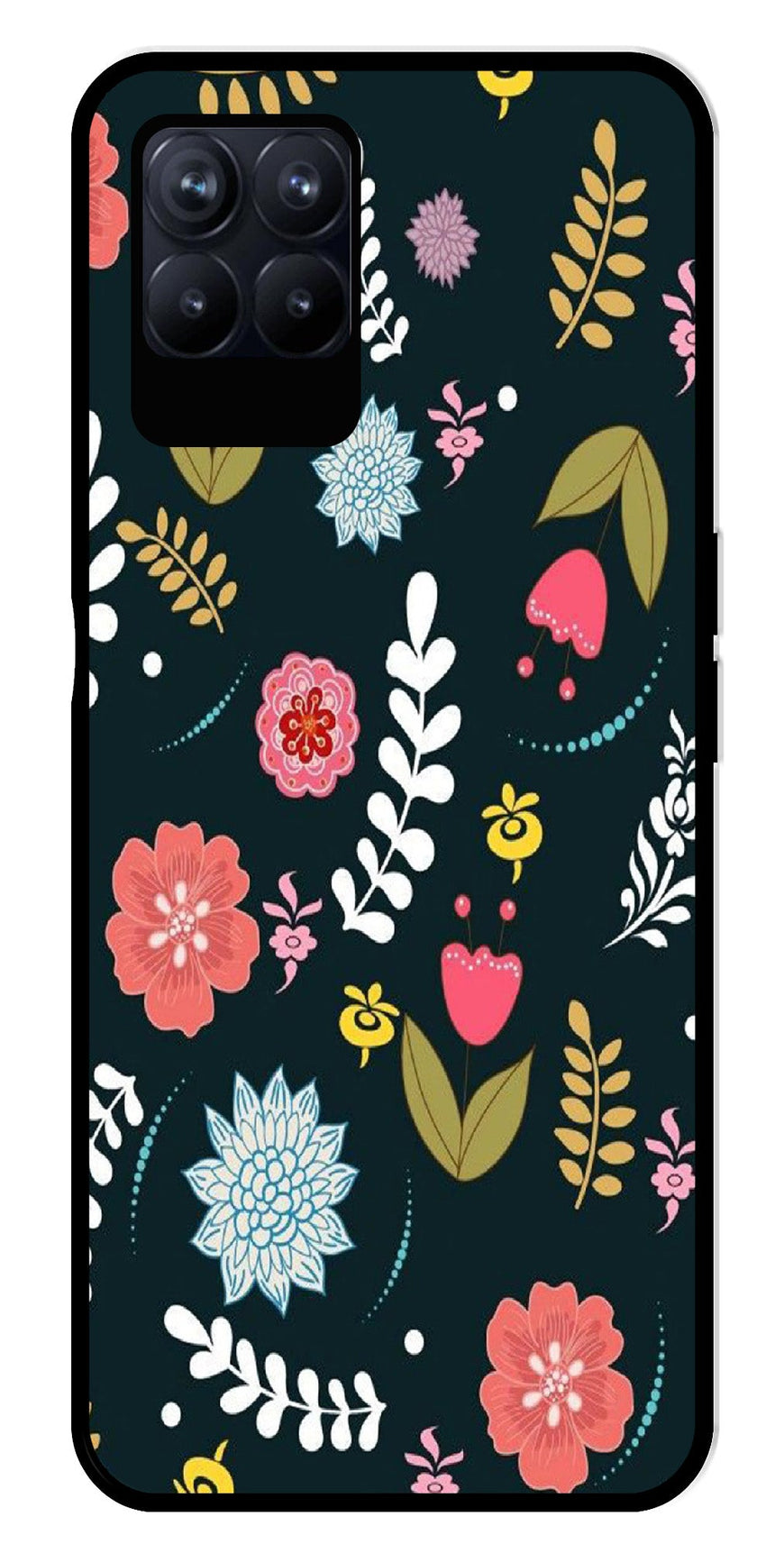 Floral Pattern2 Metal Mobile Case for Realme 8i  (Design No -12)