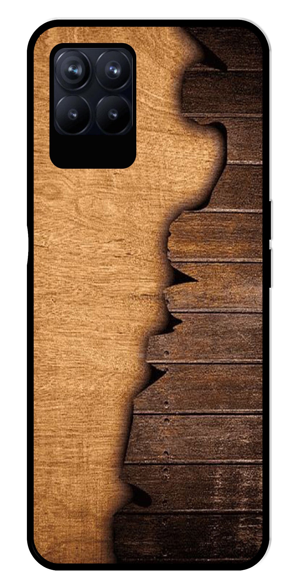 Wooden Design Metal Mobile Case for Realme 8i  (Design No -13)