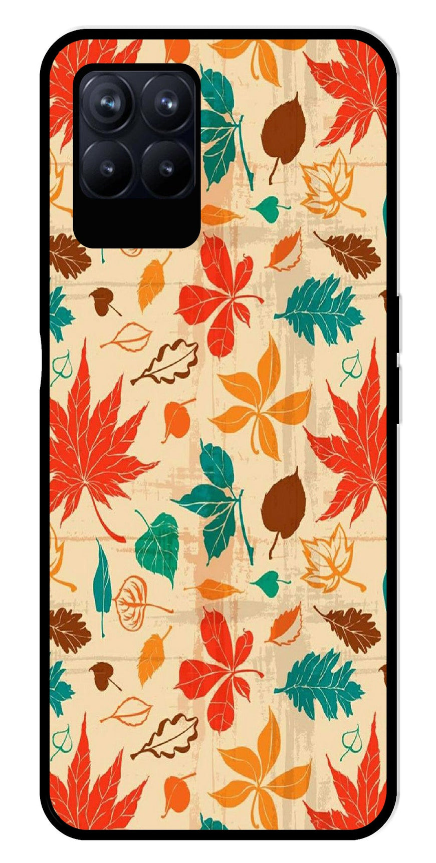 Leafs Design Metal Mobile Case for Realme 8i  (Design No -14)