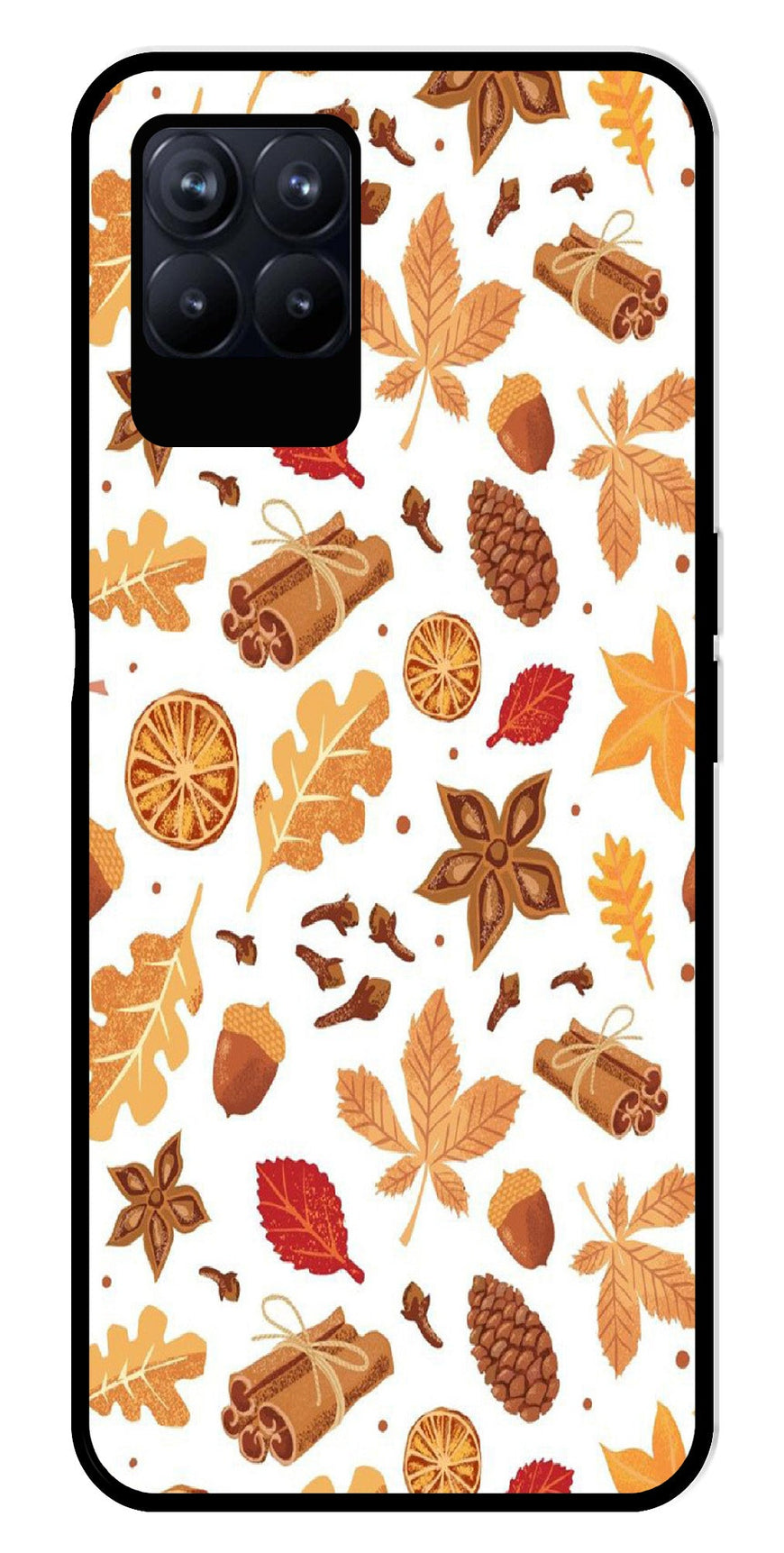Autumn Leaf Metal Mobile Case for Realme 8i  (Design No -19)