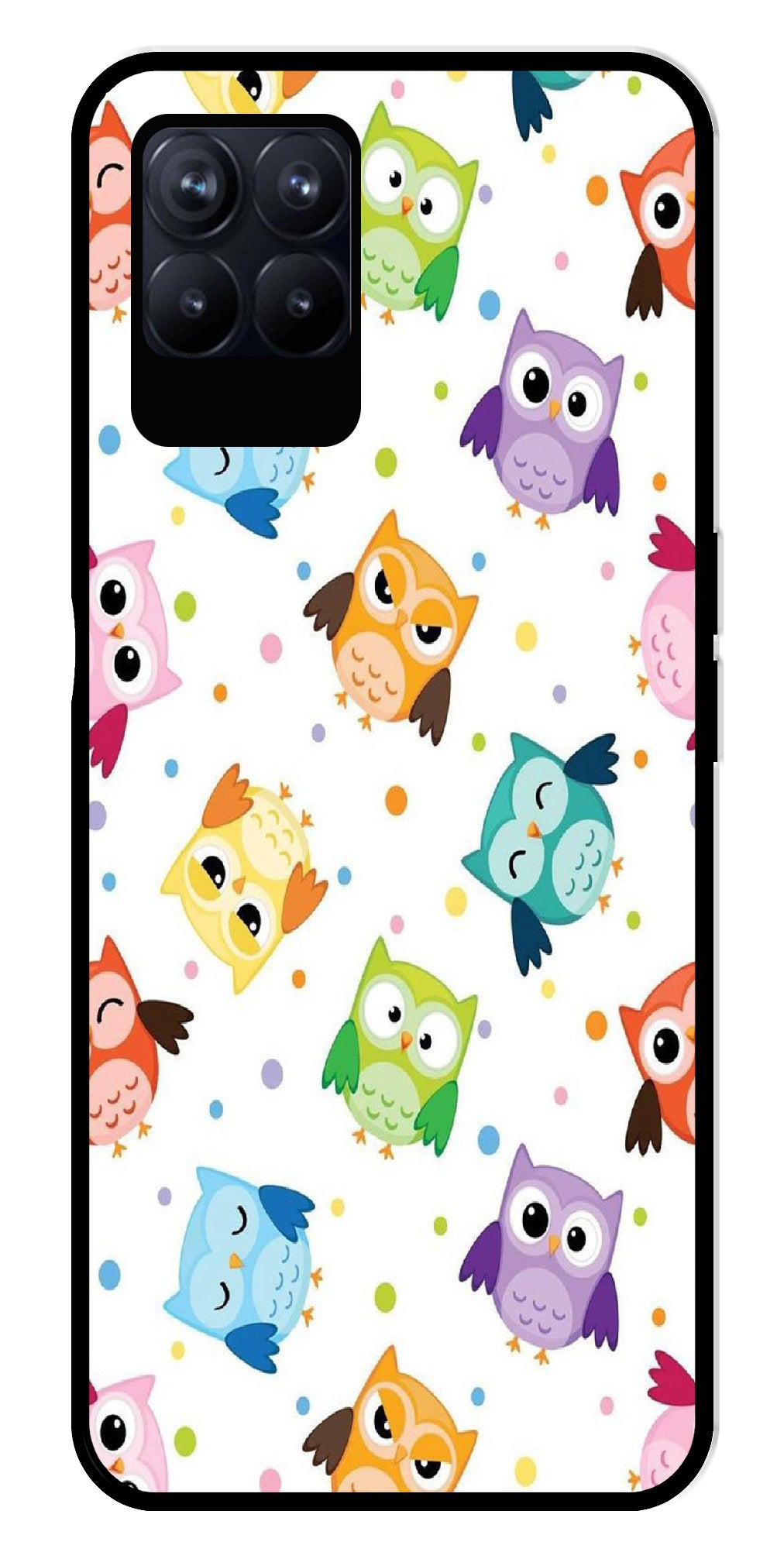 Owls Pattern Metal Mobile Case for Realme 8i  (Design No -20)