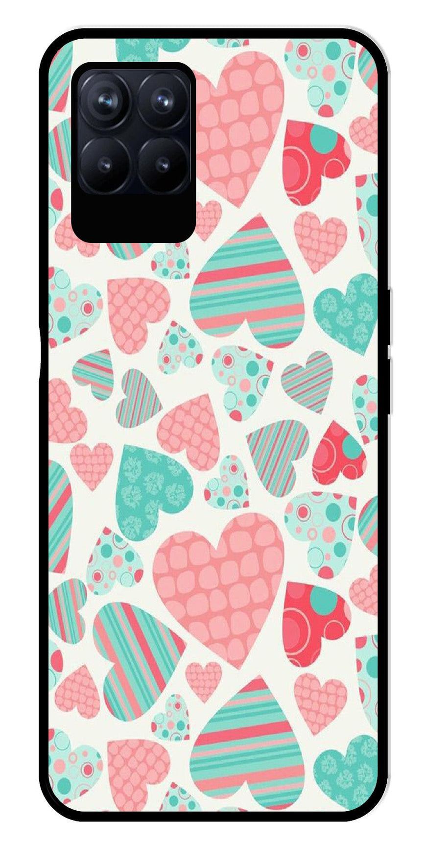 Hearts Pattern Metal Mobile Case for Realme 8i  (Design No -22)