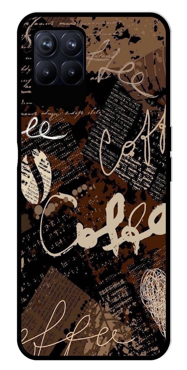 Coffee Pattern Metal Mobile Case for Realme 8i  (Design No -37)