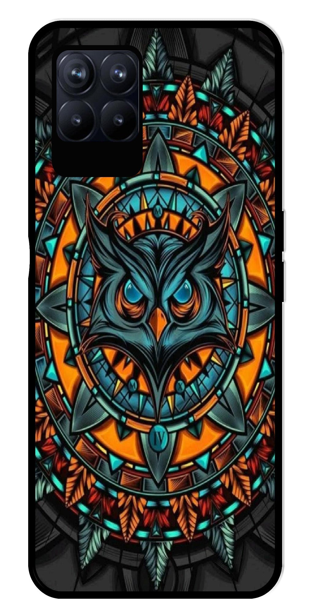 Owl Pattern Metal Mobile Case for Realme 8i  (Design No -42)