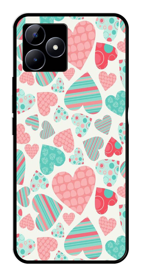 Hearts Pattern Metal Mobile Case for Realme C53   (Design No -22)