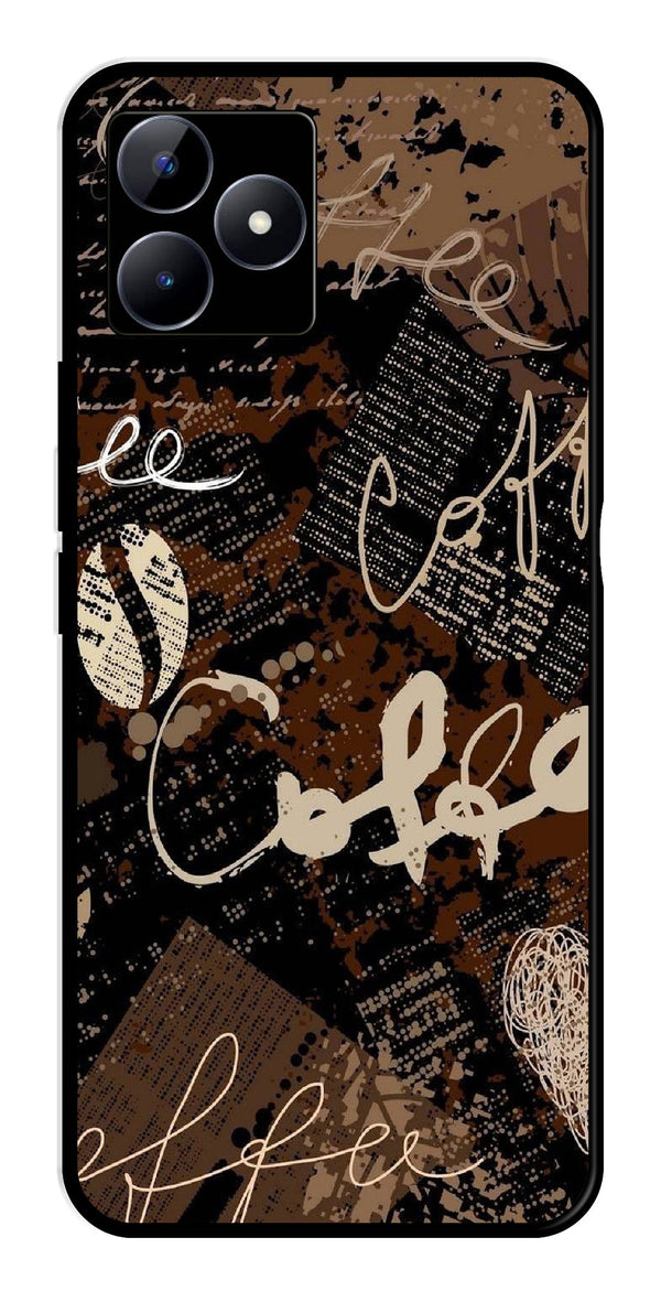 Coffee Pattern Metal Mobile Case for Realme C53   (Design No -37)