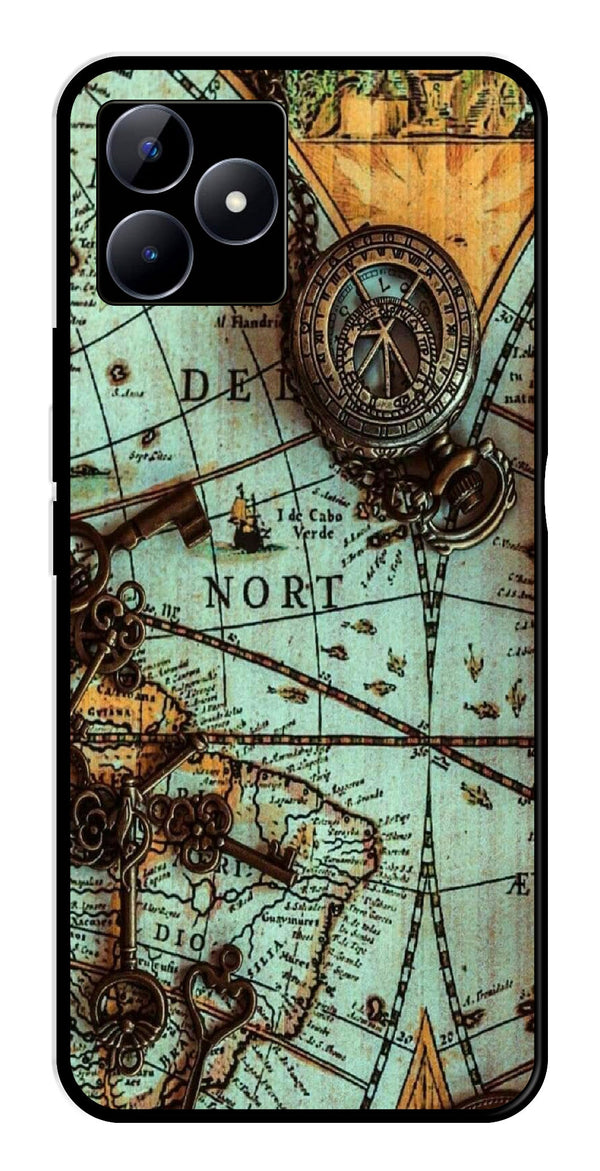Map Design Metal Mobile Case for Realme C53   (Design No -54)