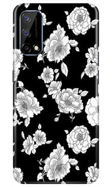 White flowers Black Background Mobile Back Case for Realme Narzo 30 Pro (Design - 9)