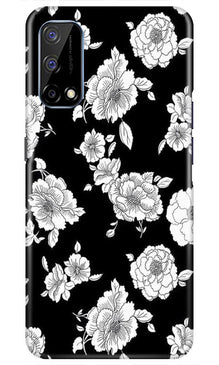 White flowers Black Background Mobile Back Case for Realme Narzo 30 Pro (Design - 9)