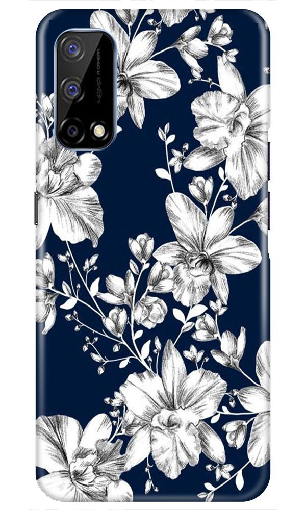 White flowers Blue Background Case for Realme Narzo 30 Pro