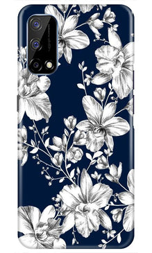 White flowers Blue Background Mobile Back Case for Realme Narzo 30 Pro (Design - 14)