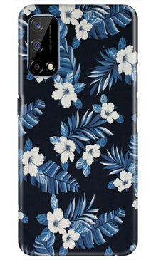 White flowers Blue Background2 Mobile Back Case for Realme Narzo 30 Pro (Design - 15)