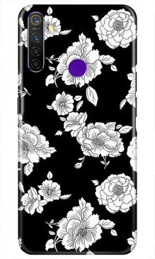 White flowers Black Background Mobile Back Case for Realme 5i (Design - 9)