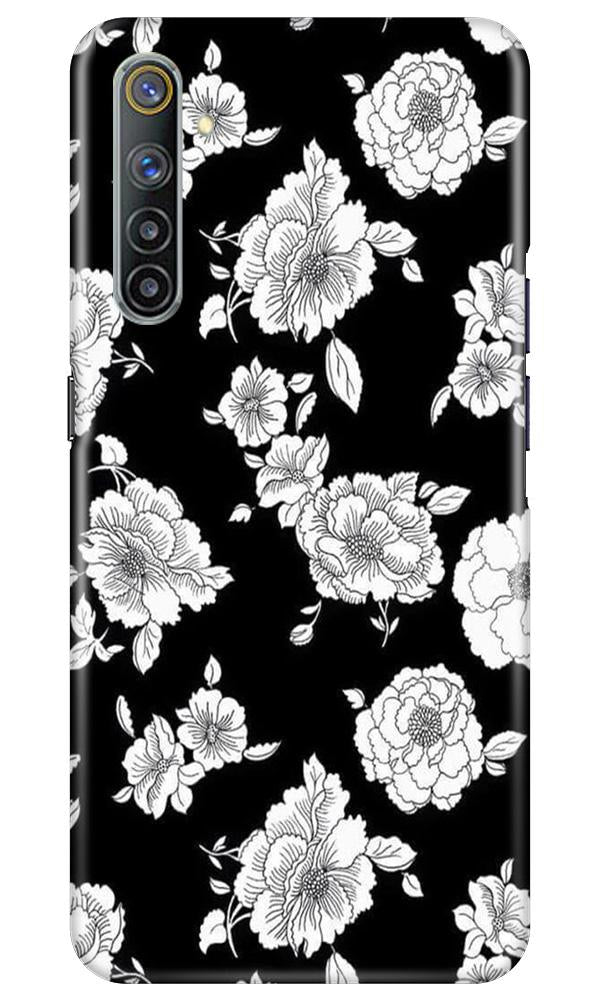 White flowers Black Background Case for Realme 6 Pro
