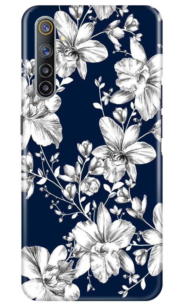 White flowers Blue Background Case for Realme 6 Pro