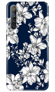 White flowers Blue Background Mobile Back Case for Realme 6 Pro (Design - 14)