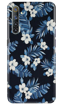 White flowers Blue Background2 Mobile Back Case for Realme 6 Pro (Design - 15)