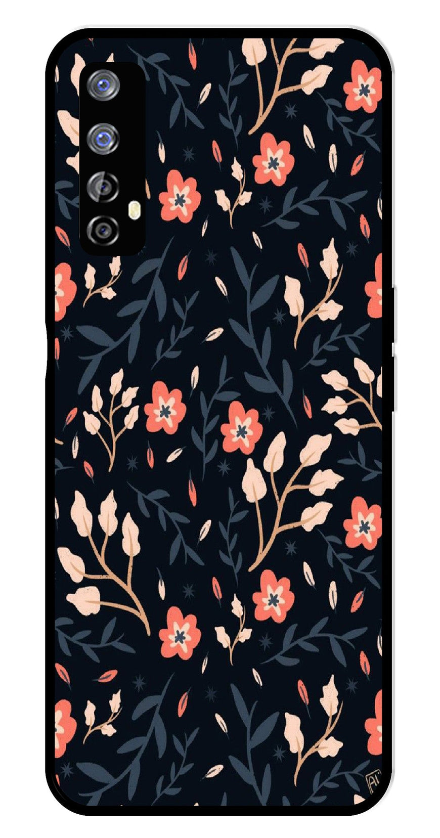 Floral Pattern Metal Mobile Case for Realme 7   (Design No -10)