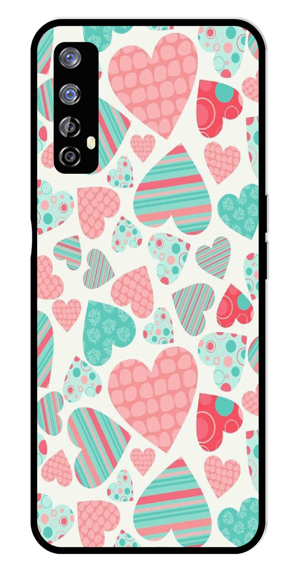Hearts Pattern Metal Mobile Case for Realme 7   (Design No -22)