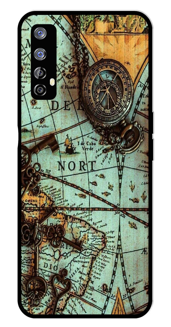 Map Design Metal Mobile Case for Realme 7   (Design No -54)
