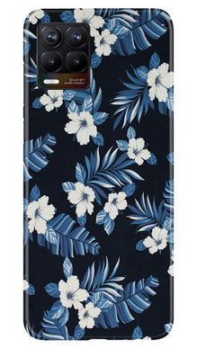White flowers Blue Background2 Mobile Back Case for Realme 8 Pro (Design - 15)
