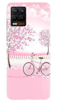 Pink Flowers Cycle Mobile Back Case for Realme 8  (Design - 102)
