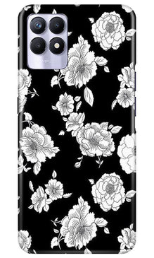 White flowers Black Background Mobile Back Case for Realme 8i (Design - 9)