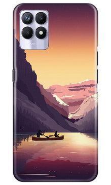 Mountains Boat Mobile Back Case for Realme 8i (Design - 181)