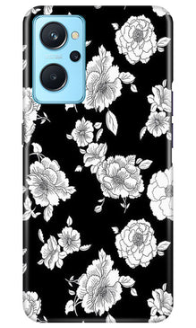 White flowers Black Background Mobile Back Case for Realme 9i (Design - 9)