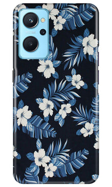 White flowers Blue Background2 Mobile Back Case for Realme 9i (Design - 15)
