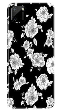 White flowers Black Background Mobile Back Case for Realme C11 (Design - 9)