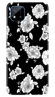 White flowers Black Background Mobile Back Case for Realme C20 (Design - 9)