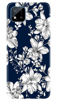 White flowers Blue Background Mobile Back Case for Realme C20 (Design - 14)