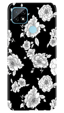 White flowers Black Background Mobile Back Case for Realme C21 (Design - 9)