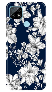 White flowers Blue Background Mobile Back Case for Realme C21 (Design - 14)