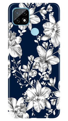 White flowers Blue Background Mobile Back Case for Realme C12 (Design - 14)