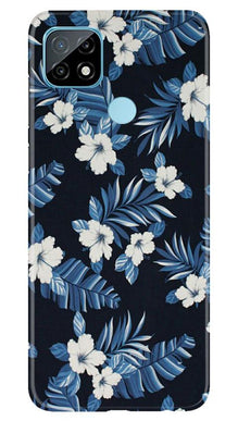 White flowers Blue Background2 Mobile Back Case for Realme C12 (Design - 15)